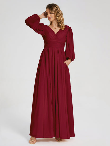 Journey Long Sleeves V-neck Bridesmaid Dress with Side Slit