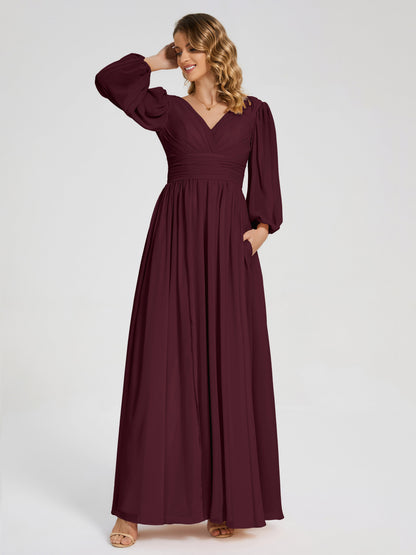 Journey Long Sleeves V-neck Bridesmaid Dress with Side Slit
