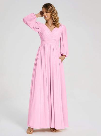 Journey Long Sleeves V-neck Bridesmaid Dress with Side Slit