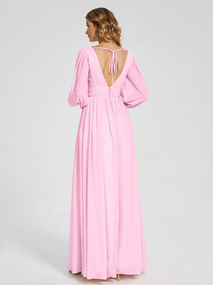 Journey Long Sleeves V-neck Bridesmaid Dress with Side Slit