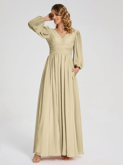 Journey Long Sleeves V-neck Bridesmaid Dress with Side Slit