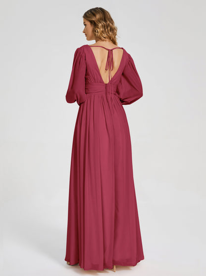 Journey Long Sleeves V-neck Bridesmaid Dress with Side Slit