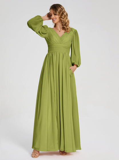 Journey Long Sleeves V-neck Bridesmaid Dress with Side Slit
