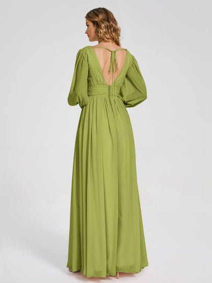 Journey Long Sleeves V-neck Bridesmaid Dress with Side Slit