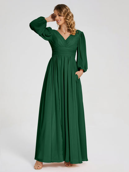 Journey Long Sleeves V-neck Bridesmaid Dress with Side Slit