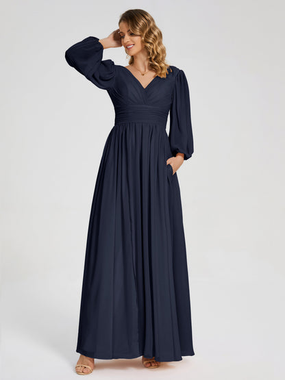 Journey Long Sleeves V-neck Bridesmaid Dress with Side Slit