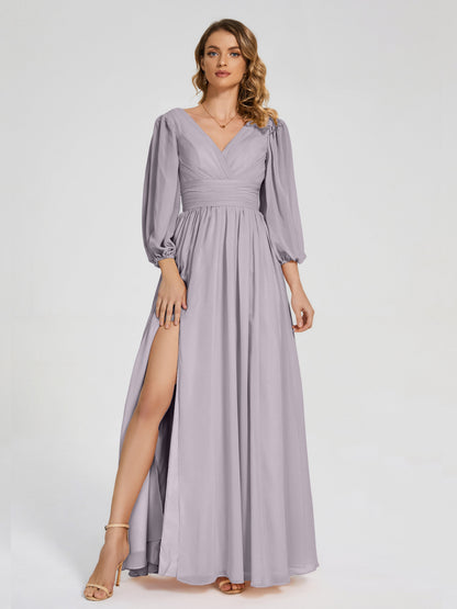 Journey Long Sleeves V-neck Bridesmaid Dress with Side Slit