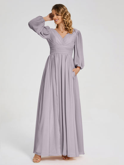 Journey Long Sleeves V-neck Bridesmaid Dress with Side Slit