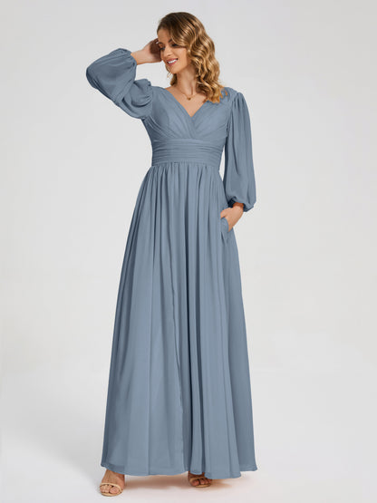 Journey Long Sleeves V-neck Bridesmaid Dress with Side Slit