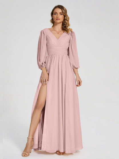 Journey Long Sleeves V-neck Bridesmaid Dress with Side Slit