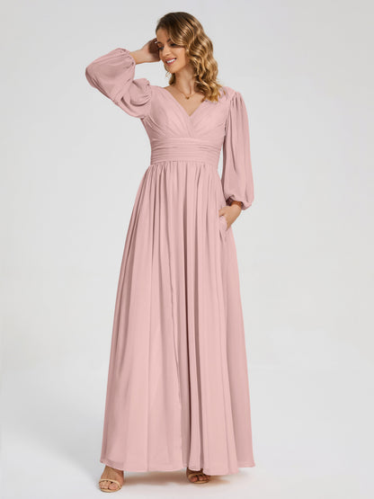 Journey Long Sleeves V-neck Bridesmaid Dress with Side Slit