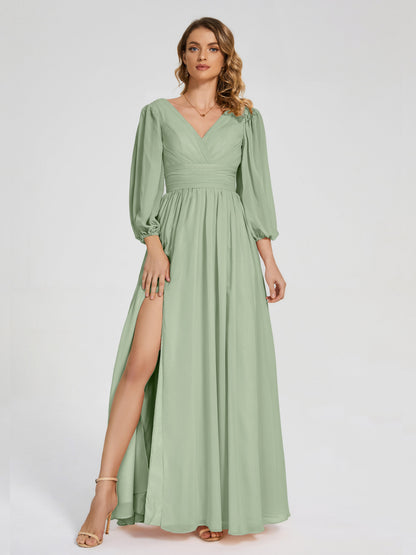 Journey Long Sleeves V-neck Bridesmaid Dress with Side Slit