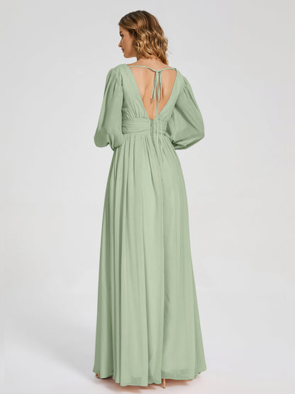 Journey Long Sleeves V-neck Bridesmaid Dress with Side Slit