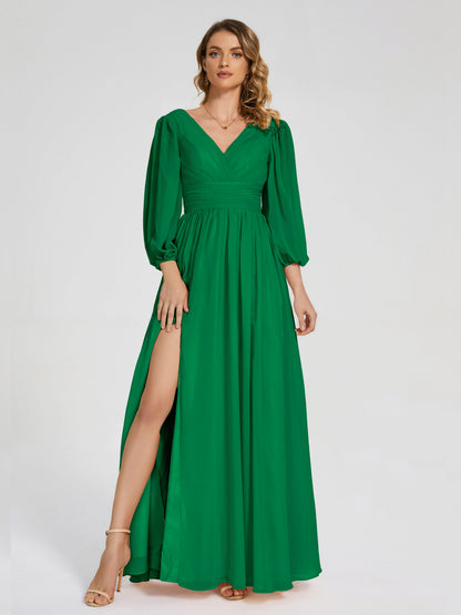 Journey Long Sleeves V-neck Bridesmaid Dress with Side Slit