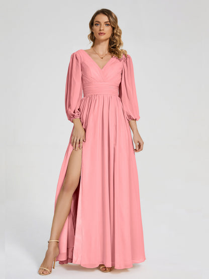 Journey Long Sleeves V-neck Bridesmaid Dress with Side Slit