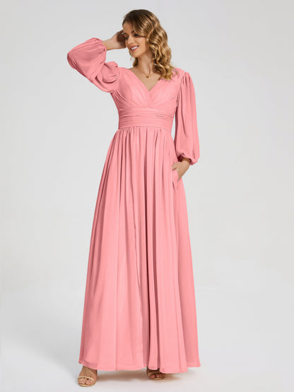 Journey Long Sleeves V-neck Bridesmaid Dress with Side Slit