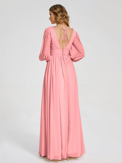 Journey Long Sleeves V-neck Bridesmaid Dress with Side Slit