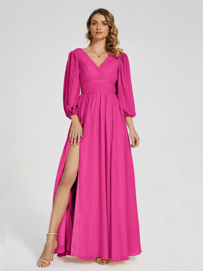 Journey Long Sleeves V-neck Bridesmaid Dress with Side Slit