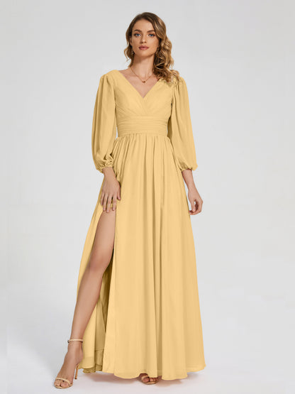 Journey Long Sleeves V-neck Bridesmaid Dress with Side Slit