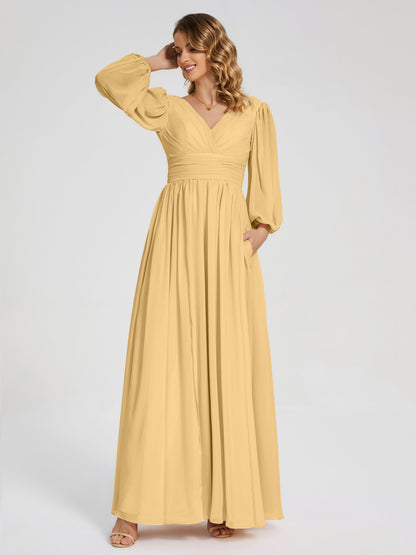 Journey Long Sleeves V-neck Bridesmaid Dress with Side Slit