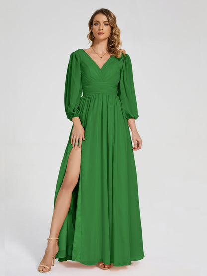 Journey Long Sleeves V-neck Bridesmaid Dress with Side Slit