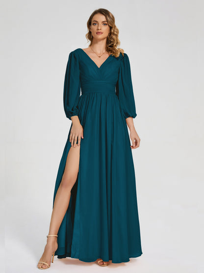 Journey Long Sleeves V-neck Bridesmaid Dress with Side Slit