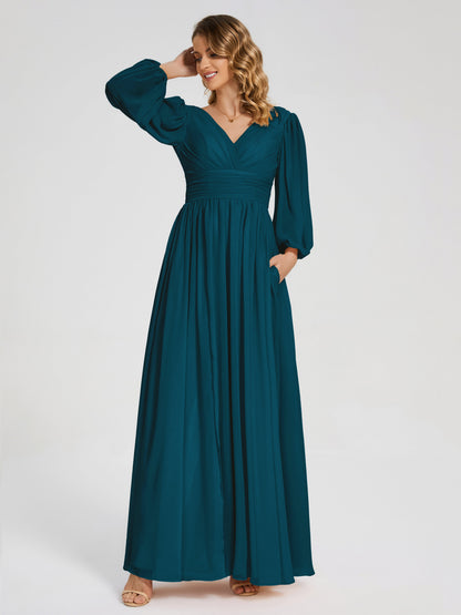 Journey Long Sleeves V-neck Bridesmaid Dress with Side Slit