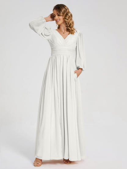 Journey Long Sleeves V-neck Bridesmaid Dress with Side Slit