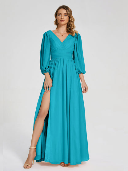 Journey Long Sleeves V-neck Bridesmaid Dress with Side Slit