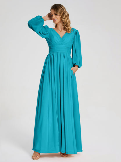 Journey Long Sleeves V-neck Bridesmaid Dress with Side Slit