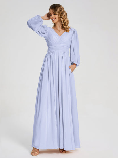 Journey Long Sleeves V-neck Bridesmaid Dress with Side Slit