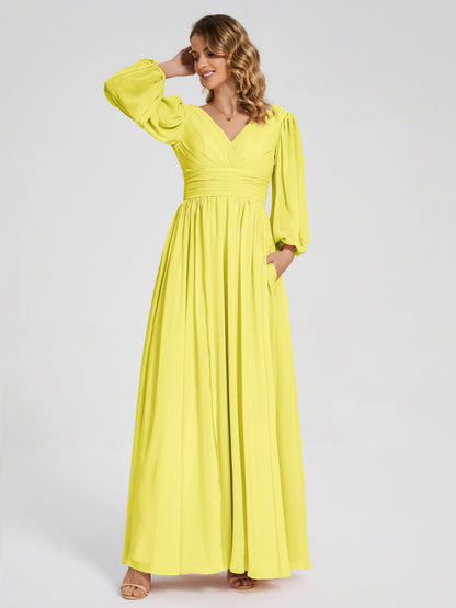 Journey Long Sleeves V-neck Bridesmaid Dress with Side Slit