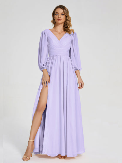 Journey Long Sleeves V-neck Bridesmaid Dress with Side Slit
