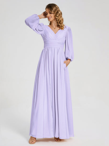 Journey Long Sleeves V-neck Bridesmaid Dress with Side Slit