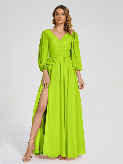 Journey Long Sleeves V-neck Bridesmaid Dress with Side Slit
