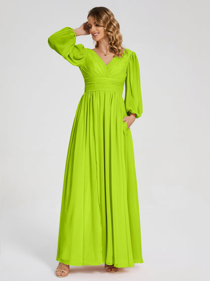Journey Long Sleeves V-neck Bridesmaid Dress with Side Slit