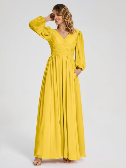 Journey Long Sleeves V-neck Bridesmaid Dress with Side Slit