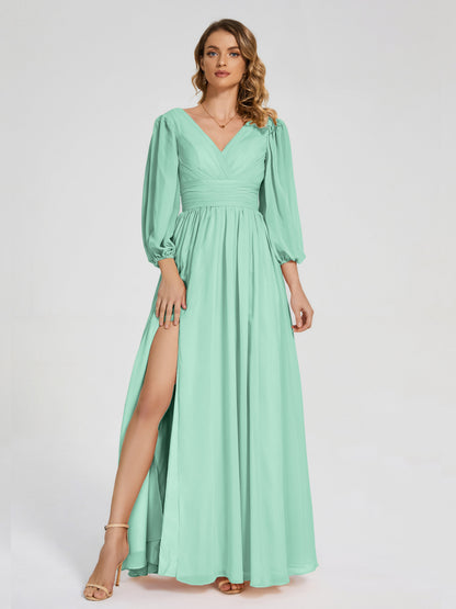 Journey Long Sleeves V-neck Bridesmaid Dress with Side Slit