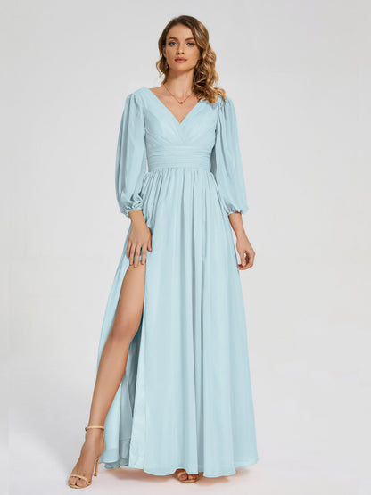 Journey Long Sleeves V-neck Bridesmaid Dress with Side Slit
