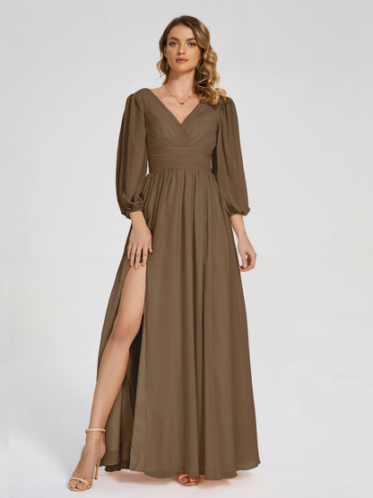 Journey Long Sleeves V-neck Bridesmaid Dress with Side Slit