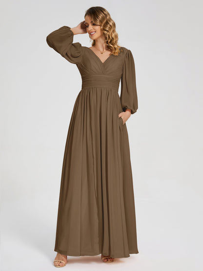 Journey Long Sleeves V-neck Bridesmaid Dress with Side Slit