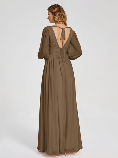 Journey Long Sleeves V-neck Bridesmaid Dress with Side Slit