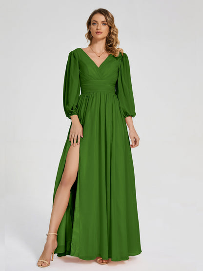 Journey Long Sleeves V-neck Bridesmaid Dress with Side Slit