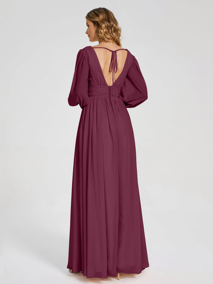 Journey Long Sleeves V-neck Bridesmaid Dress with Side Slit