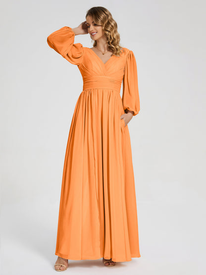 Journey Long Sleeves V-neck Bridesmaid Dress with Side Slit