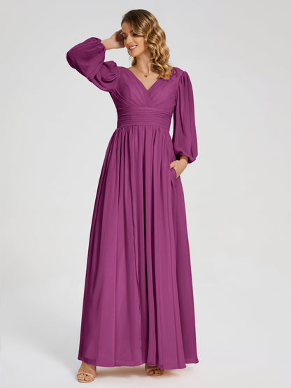 Journey Long Sleeves V-neck Bridesmaid Dress with Side Slit