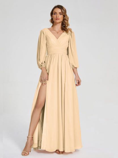 Journey Long Sleeves V-neck Bridesmaid Dress with Side Slit