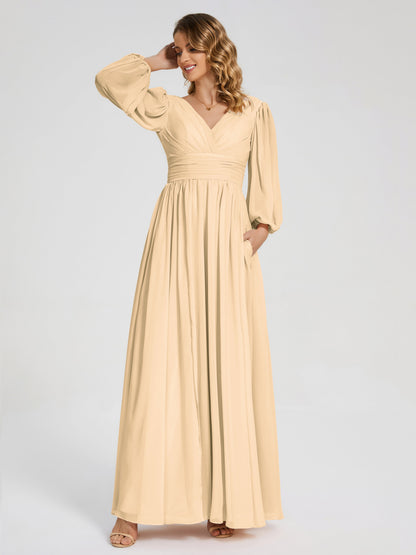 Journey Long Sleeves V-neck Bridesmaid Dress with Side Slit