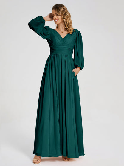 Journey Long Sleeves V-neck Bridesmaid Dress with Side Slit