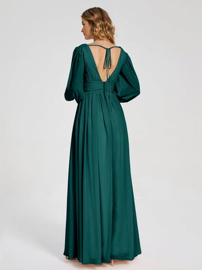 Journey Long Sleeves V-neck Bridesmaid Dress with Side Slit